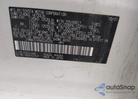 2008 Toyota Rav4 Limited V6 z USA, uszkodzony, nr VIN JTMBK31V985045435